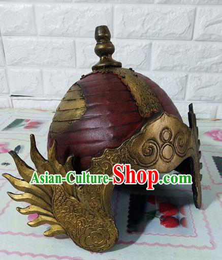 Chinese Handmade Traditional Tang Dynasty Soldier Red Helmet Ancient General Hat for Men