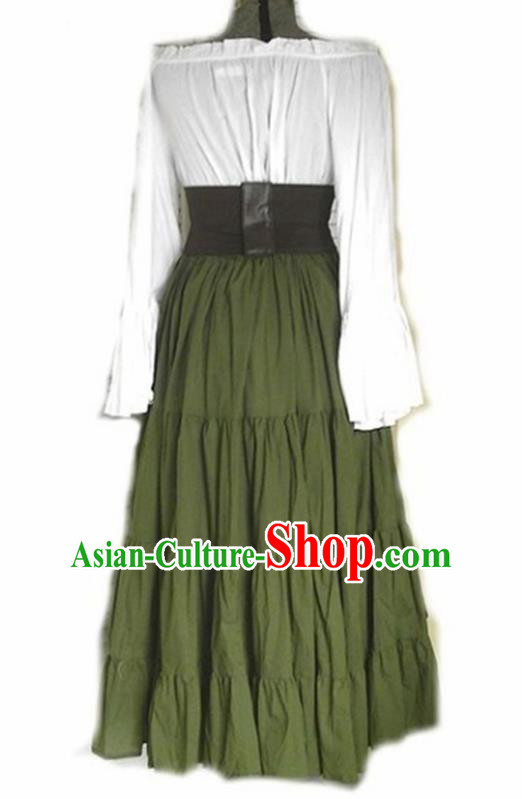 Traditional Europe Middle Ages Renaissance Green Dress Halloween Cosplay Stage Performance Costume for Women