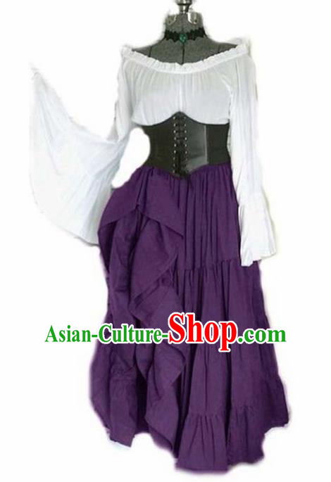 Traditional Europe Middle Ages Renaissance Purple Dress Halloween Cosplay Stage Performance Costume for Women