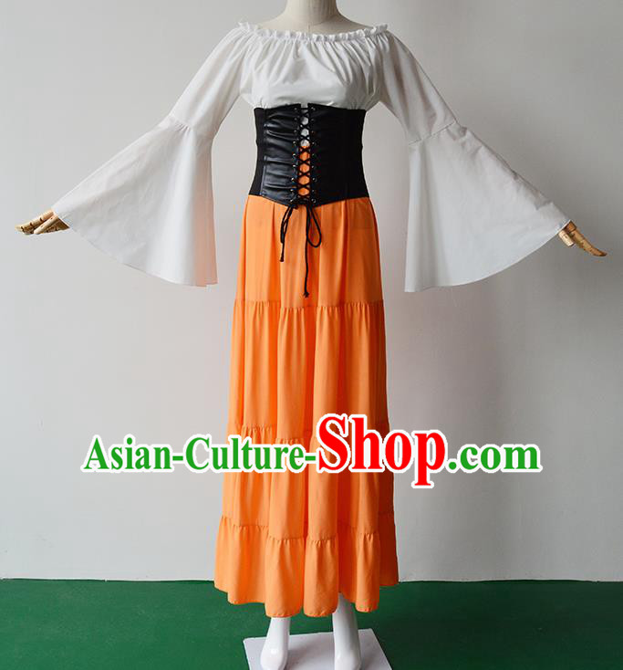 Traditional Europe Middle Ages Renaissance Orange Dress Halloween Cosplay Stage Performance Costume for Women