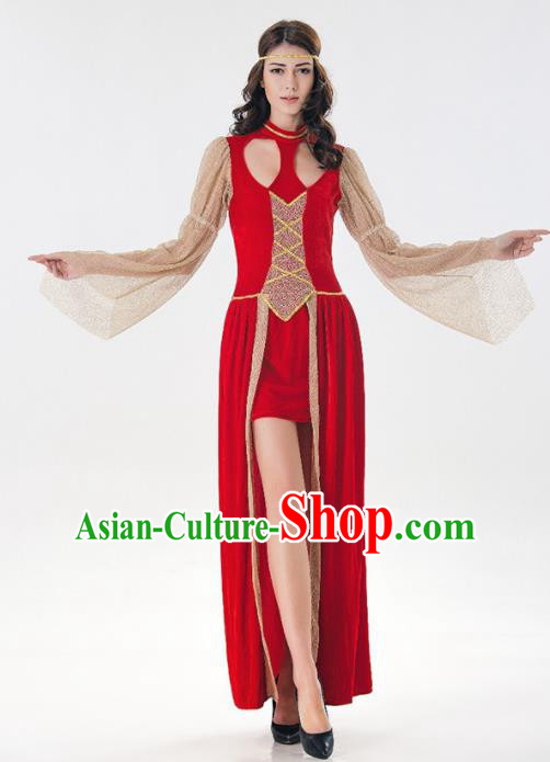 Traditional Europe Middle Ages Princess Red Dress Halloween Cosplay Pirates Stage Performance Costume for Women