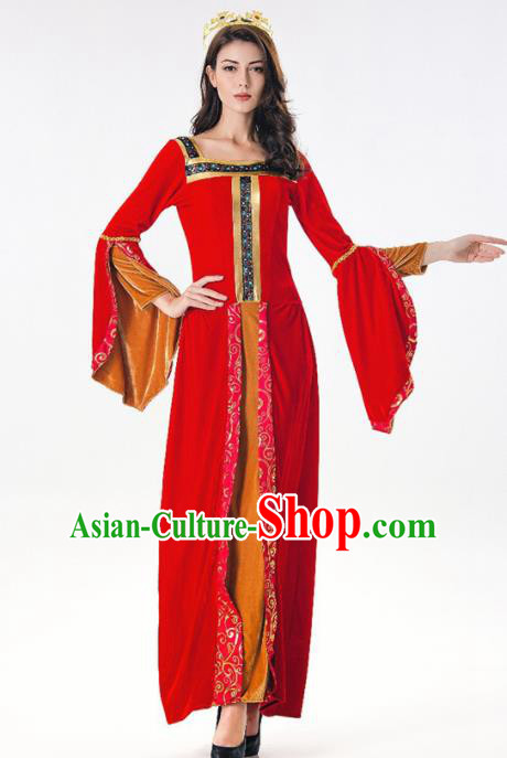 Traditional Europe Middle Ages Princess Red Dress Halloween Cosplay Queen Stage Performance Costume for Women