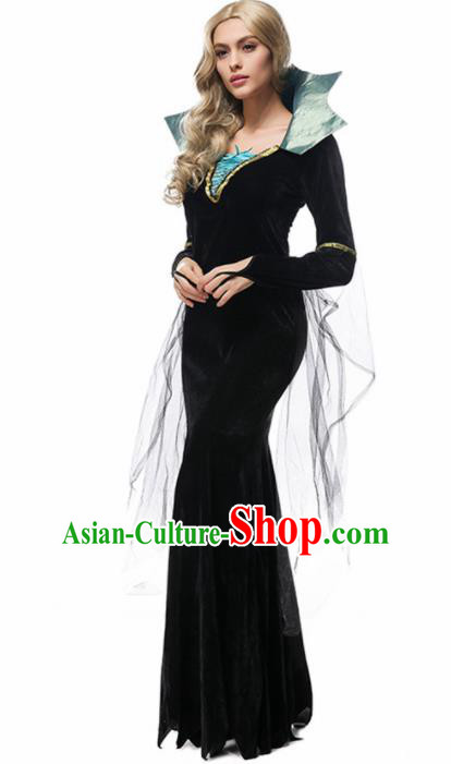 Traditional Europe Middle Ages Queen Black Dress Halloween Cosplay Stage Performance Costume for Women