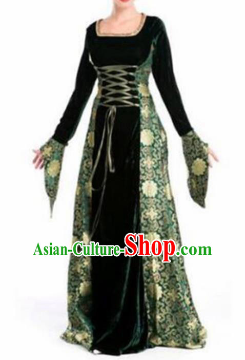 Traditional Europe Middle Ages Queen Green Dress Halloween Cosplay Stage Performance Costume for Women