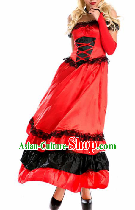 Traditional Europe Middle Ages Drama Red Dress Halloween Cosplay Stage Performance Costume for Women
