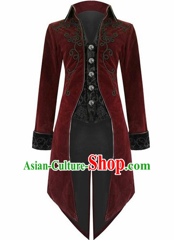 European Medieval Traditional Costume Europe Swallowtail Red Jacket for Men