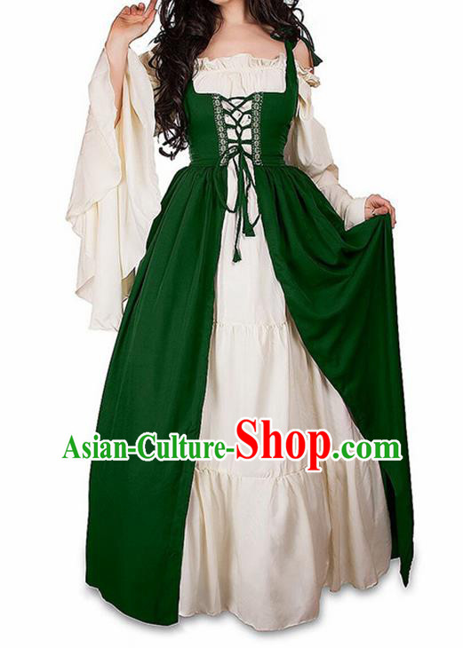 Traditional Europe Middle Ages Farmwife Green Dress Halloween Cosplay Stage Performance Costume for Women