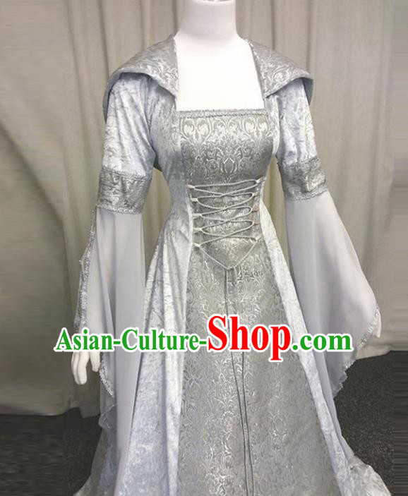 Traditional Europe Middle Ages Princess White Dress Halloween Cosplay Stage Performance Costume for Women