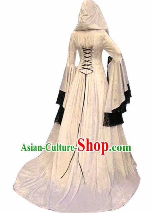 Traditional Europe Middle Ages Renaissance Drama White Dress Halloween Cosplay Stage Performance Costume for Women