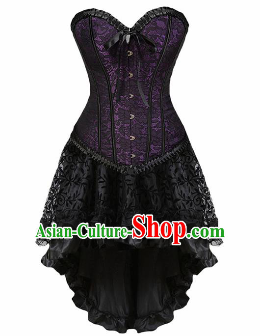 Traditional Europe Middle Ages Purple Lace Girdle Dress Halloween Cosplay Stage Performance Costume for Women