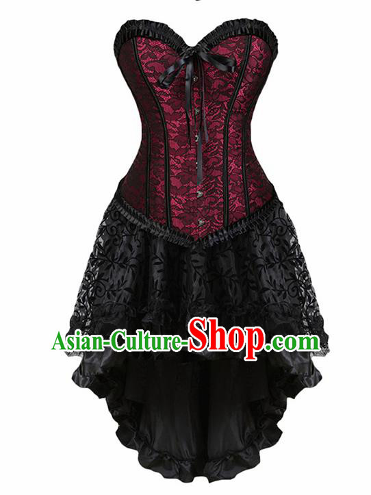 Traditional Europe Middle Ages Red Lace Girdle Dress Halloween Cosplay Stage Performance Costume for Women