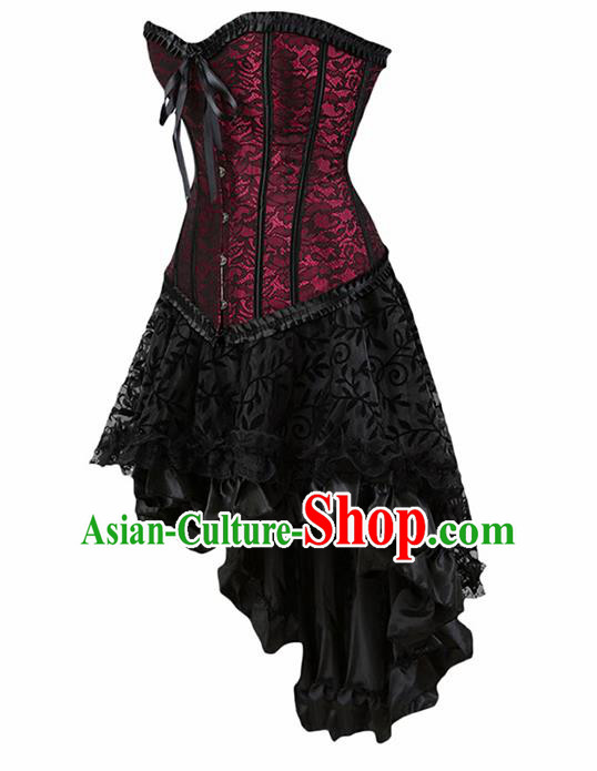 Traditional Europe Middle Ages Red Lace Girdle Dress Halloween Cosplay Stage Performance Costume for Women