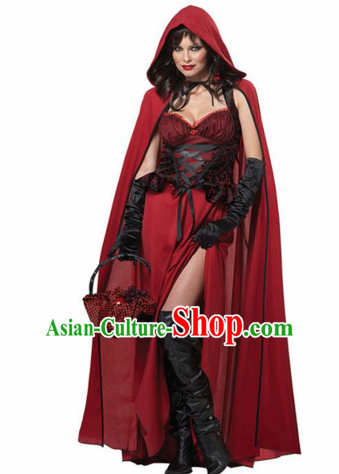 Traditional Europe Middle Ages Witch Red Dress Halloween Cosplay Stage Performance Costume for Women