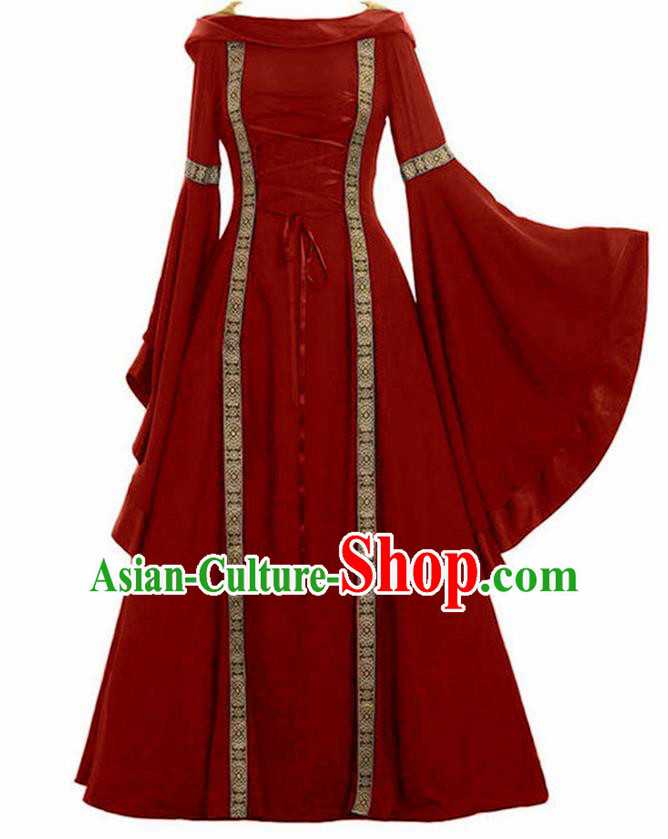 Traditional Europe Renaissance Drama Stage Performance Red Dress European Halloween Cosplay Court Costume for Women