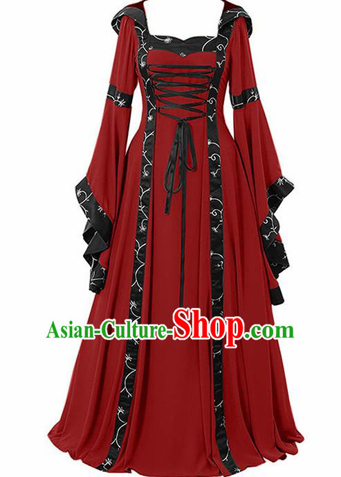 Traditional Europe Renaissance Red Dress European Drama Stage Performance Halloween Cosplay Court Costume for Women