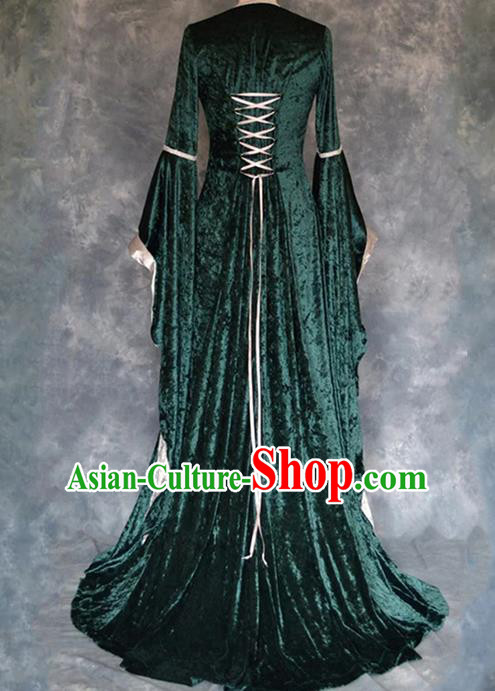 Traditional Europe Renaissance Court Green Velvet Dress European Drama Stage Performance Halloween Cosplay Costume for Women
