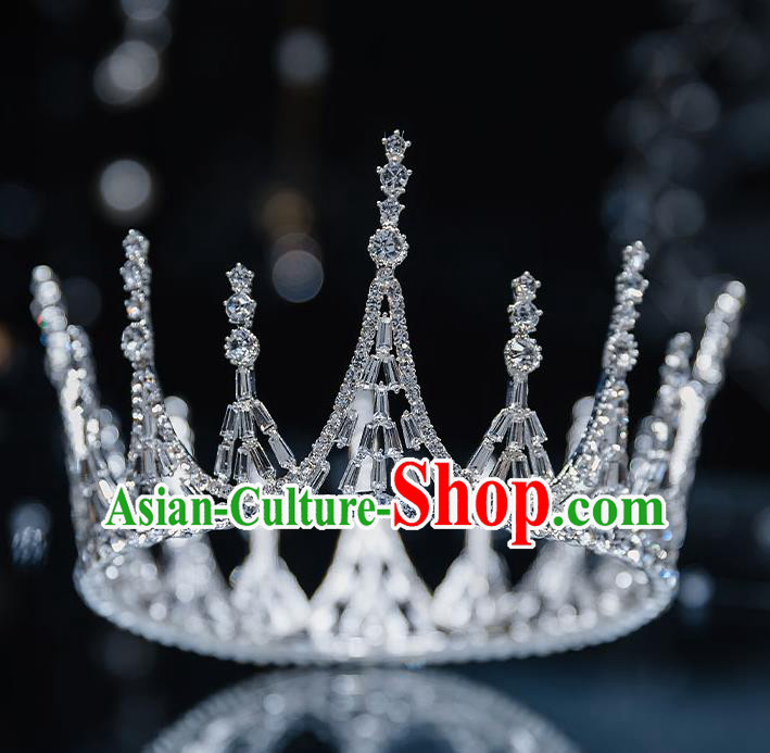 Top Grade Bride Round Zircon Royal Crown Wedding Hair Accessories for Women