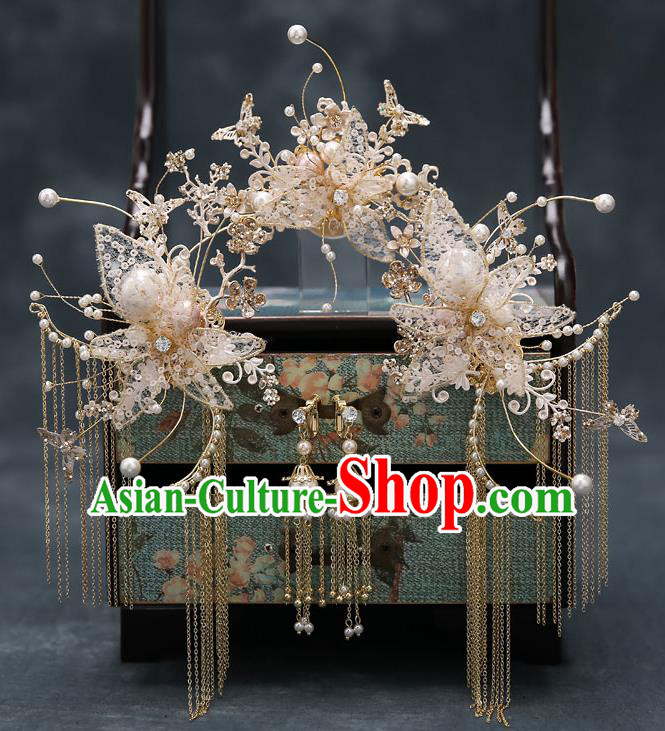 Chinese Traditional Silk Flowers Hair Comb Bride Handmade Hairpins Wedding Hair Accessories Complete Set for Women