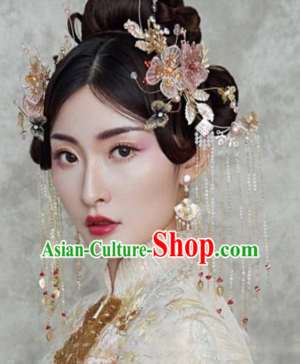 Chinese Traditional Bride Tassel Hair Clips Handmade Hairpins Wedding Hair Accessories Complete Set for Women