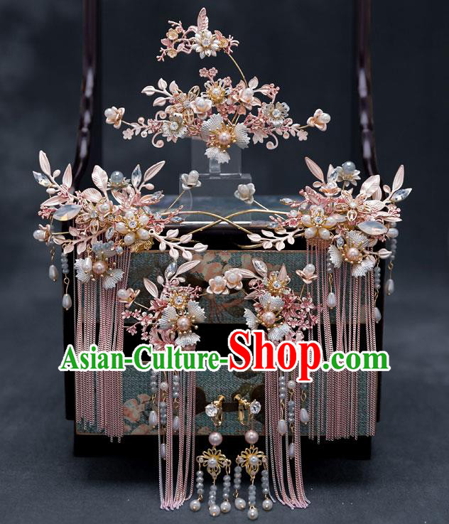 Chinese Traditional Bride Shell Hair Comb Handmade Hairpins Wedding Hair Accessories Complete Set for Women