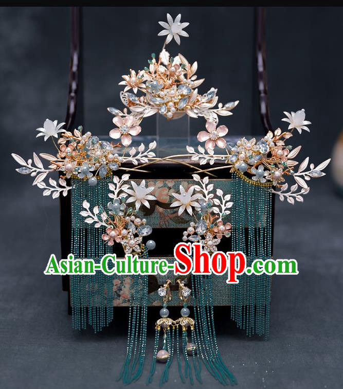 Top Chinese Traditional Wedding Hair Comb Bride Handmade Tassel Hairpins Hair Accessories Complete Set