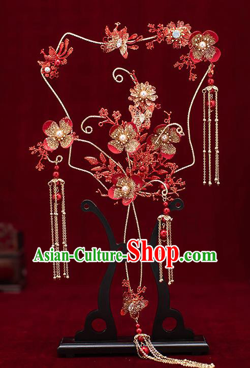Chinese Traditional Wedding Red Plum Blossom Palace Fans Ancient Bride Prop Round Fan for Men