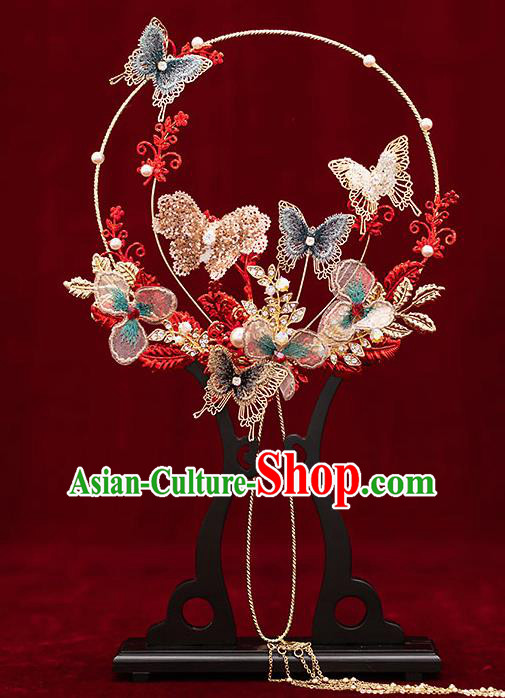 Chinese Traditional Wedding Palace Fans Ancient Bride Prop Butterfly Round Fan for Women