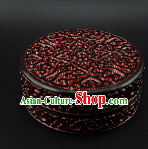Traditional Chinese Handmade Lacquerware Carving Circular Box Craft