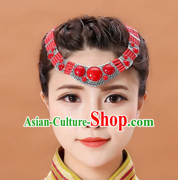 Traditional Chinese Mongol Minority Dance Red Headband Mongolian Hair Accessories Ethnic Hair Clasp for Women