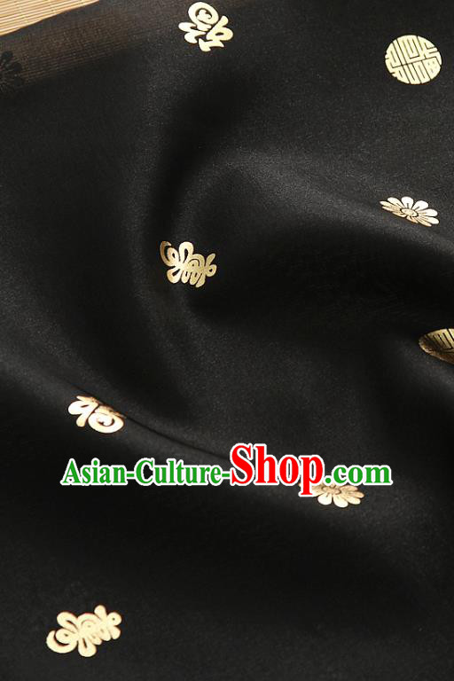 Asian Korea Traditional Longevity Chrysanthemum Pattern Black Silk Fabric Korean Fashion Hanbok Material
