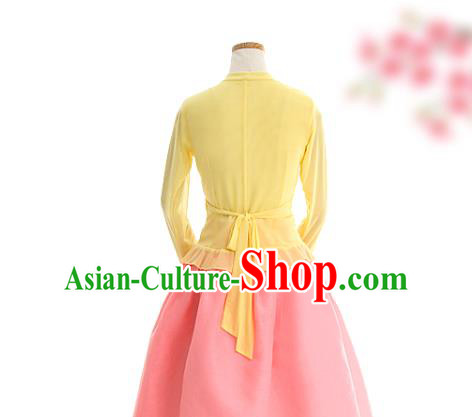 Korean Traditional Yellow Veil Blouse and Pink Skirt Korea Fashion National Dance Costumes Hanbok Apparels