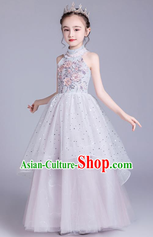 Top Grade Stage Show Princess Dress Girls Birthday Costume Children Compere Pink Veil Full Dress