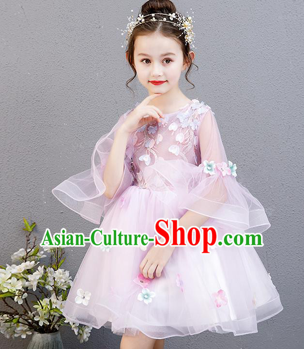Top Grade Birthday Trailing Full Dress Children Compere Costume Stage Show Girls Catwalks Pink Veil Dress