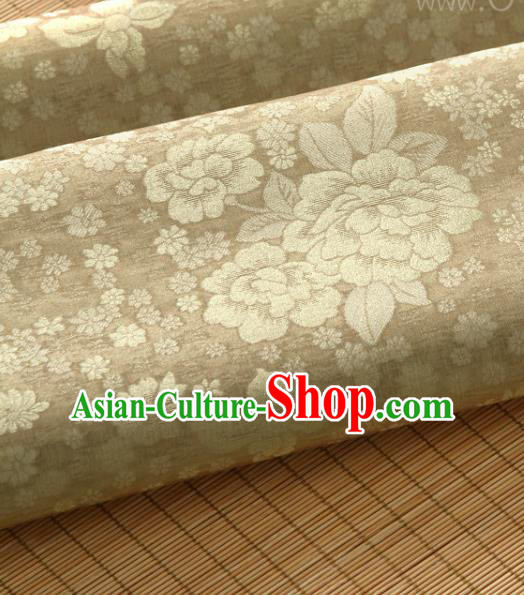 Asian Korea Classical Peony Flowers Pattern Khaki Silk Fabric Korean Fashion Drapery Traditional Hanbok Material