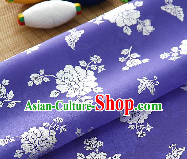 Asian Korea Classical Peony Pattern Violet Silk Fabric Korean Traditional Fashion Drapery Hanbok Material