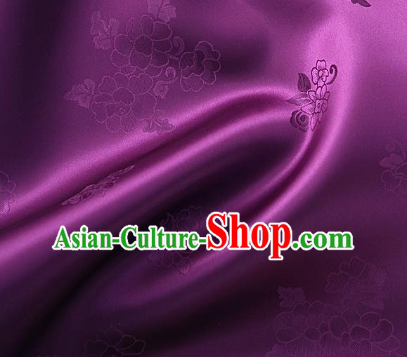 Traditional Korean Classical Roses Pattern Purple Satin Drapery Hanbok Material Asian Korea Fashion Silk Fabric