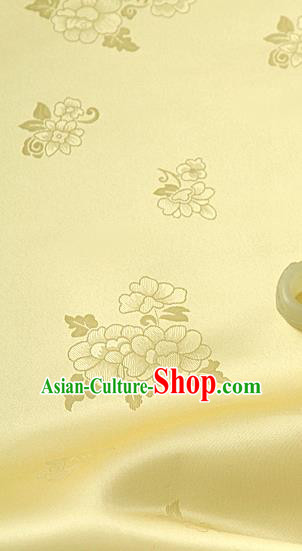 Traditional Korean Classical Roses Pattern Yellow Satin Drapery Hanbok Material Asian Korea Fashion Silk Fabric