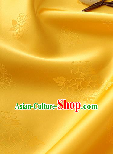 Traditional Korean Classical Roses Pattern Golden Satin Drapery Hanbok Material Asian Korea Fashion Silk Fabric