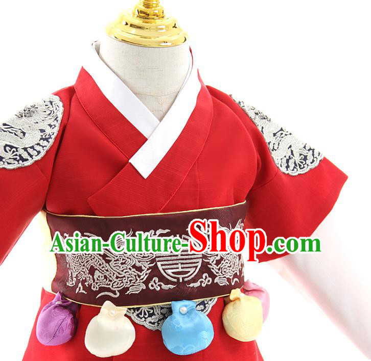 Asian Korea Boys Traditional Embroidered Red Vest and Pants Children Birthday Fashion Korean Apparels Hanbok Costumes