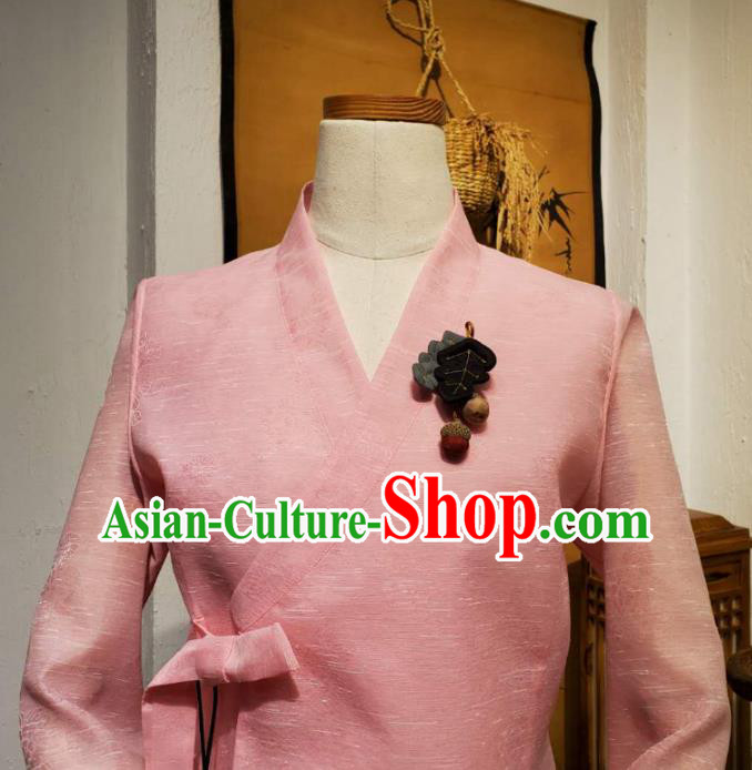Korean Women Apparels Pink Blouse and Navy Skirt Asian Korea Fashion Traditional Hanbok Costumes