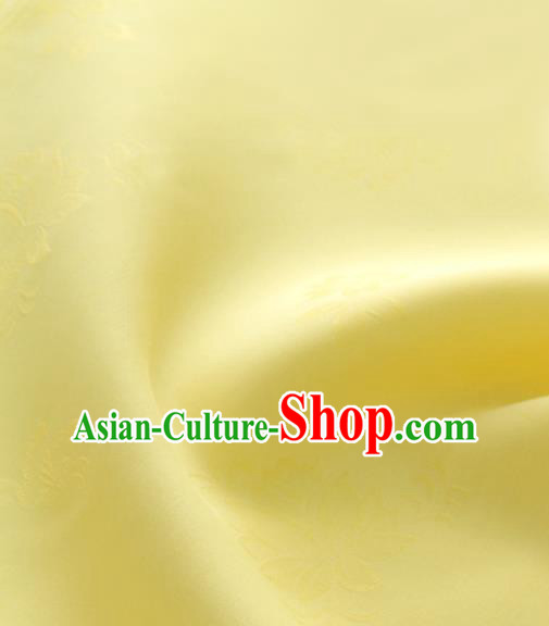 Asian Korea Classical Campsis Grandiflora Pattern Yellow Silk Fabric Korean Fashion Drapery Traditional Hanbok Material