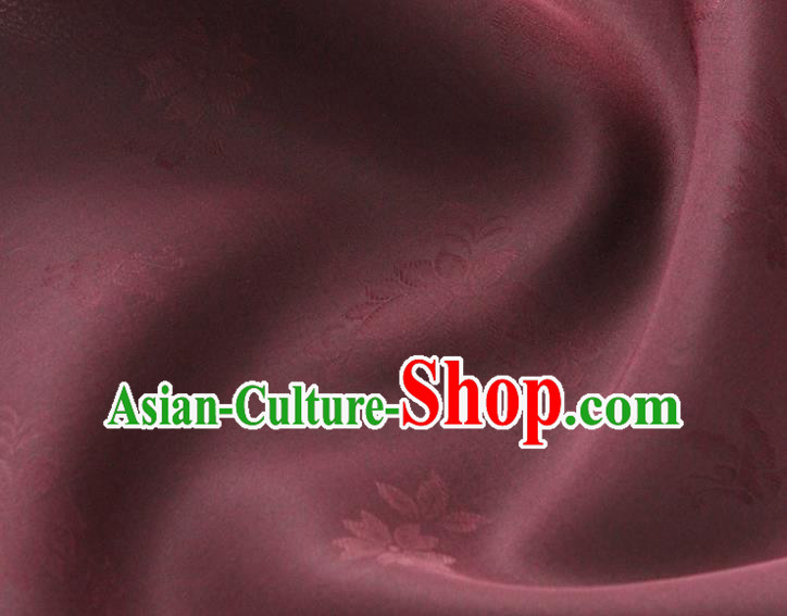 Asian Korea Classical Campsis Grandiflora Pattern Purplish Red Silk Fabric Korean Fashion Drapery Traditional Hanbok Material