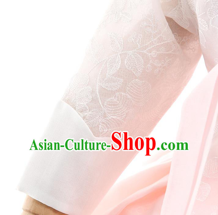 Asian Korea Girls Birthday White Blouse and Pink Dress Korean Kids Fashion Traditional Apparels Hanbok Costumes