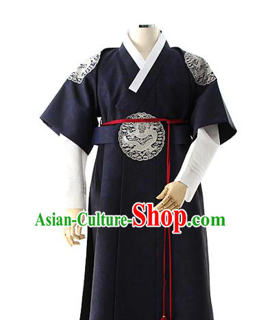Asian Korea Court Prince Navy Vest Shirt and Pants Dress Korean Bridegroom Fashion Traditional Apparels Hanbok Wedding Costumes