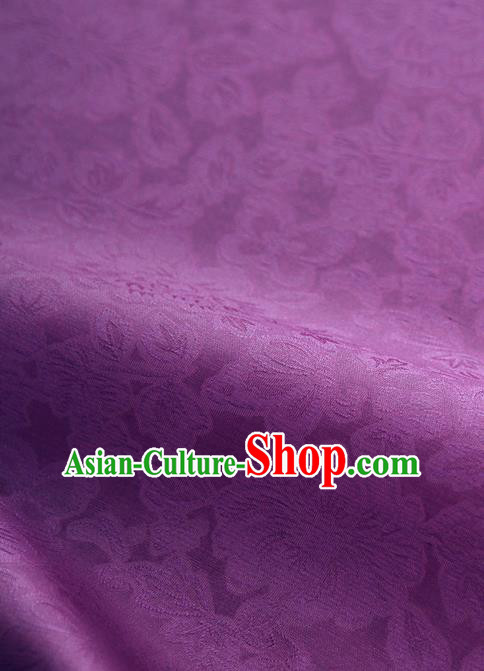 Traditional Korean Fashion Deep Purple Gauze Drapery Hanbok Material Asian Korea Classical Flowers Pattern Silk Fabric