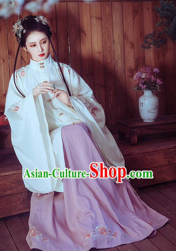 Chinese Ancient Ming Dynasty Princess Costumes Traditional Hanfu Apparels White Gown and Skirt for Women