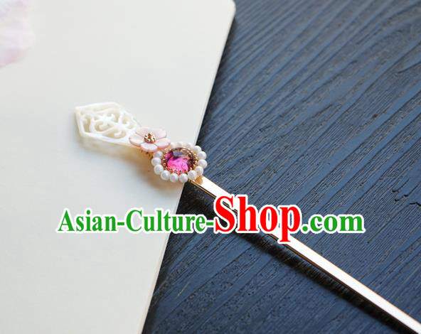 Chinese Classical Shell Hair Clip Hair Accessories Handmade Ancient Hanfu Rosy Crystal Hairpin for Women