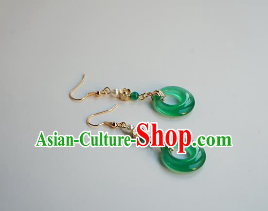 Handmade Chinese Classical Green Ring Ear Accessories Ancient Women Hanfu Earrings