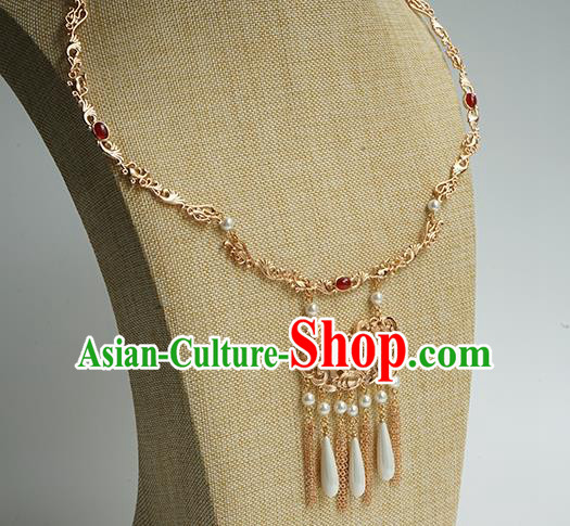 Chinese Handmade Hanfu Ming Dynasty Necklace Classical Jewelry Accessories Ancient Princess Golden Necklet for Women