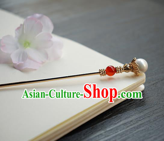 Chinese Classical Cheongsam Golden Hair Clip Hair Accessories Handmade Ancient Princess Red Bead Hairpin for Women